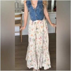 Abercrombie & Fitch Linen Blend Tiered Midi Skirt Boho Fruit Europe Size Small